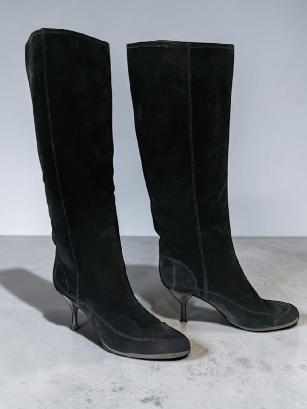 SERGIO ROSSI Black Suede Pull On Knee High Boots Size 38.5
